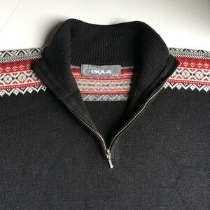 Bula black & red wool & Angora  3/4 zip  pullover Sz XL made in Hong Kong 🇭🇰